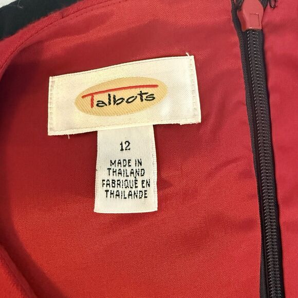 Talbots Sheath Dress Sz 12 Black Red 100% Wool Vintage Classic Holiday Dressy - Picture 10 of 13